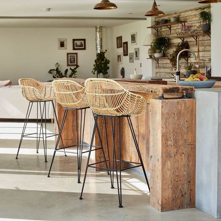 Natural rattan bar stools kitchen island seating ideas