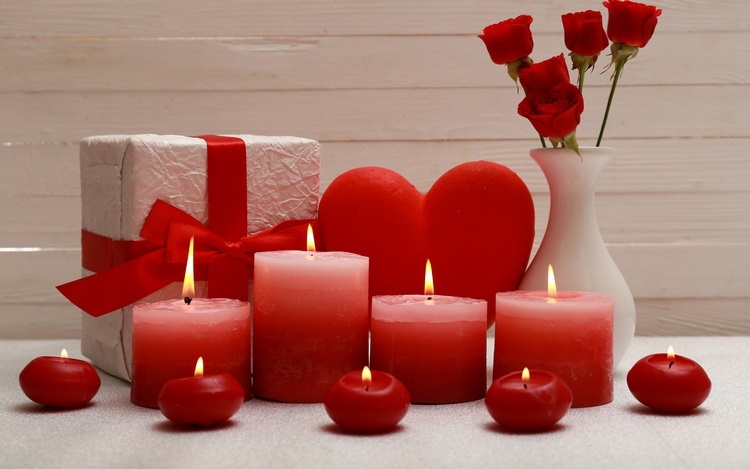 Valentines Day Roses candles and gift