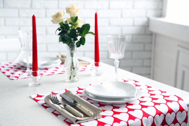 Valentines day table setting romantic dinner for two