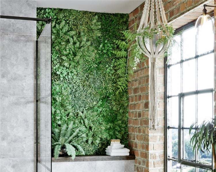 bathroom decorating ideas vertical garden exposed brick wall