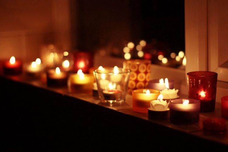 candles on window sill romantic atmosphere for Valentines day