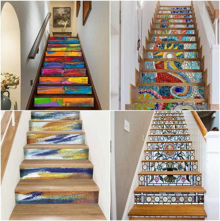 creative stair riser decorating ideas colors mosaic effect