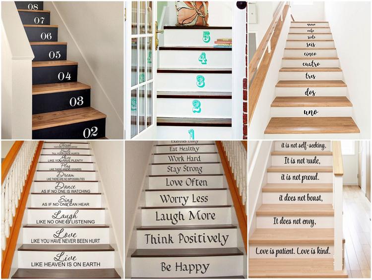 decorating staircase with numbers or famous quotes