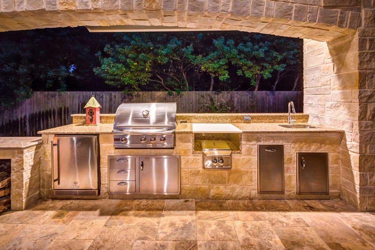 outdoor kitchen design ideas stone and stainless steel appliances