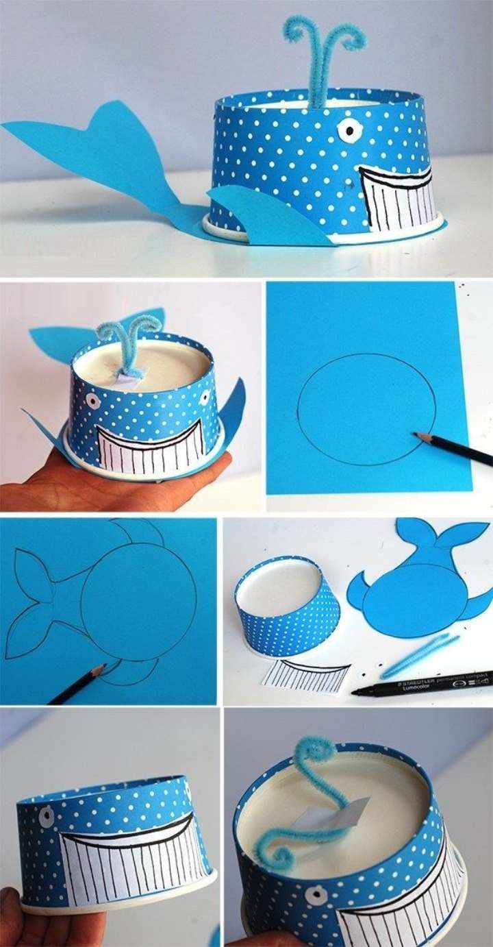 paper cup whale step by step tutorial