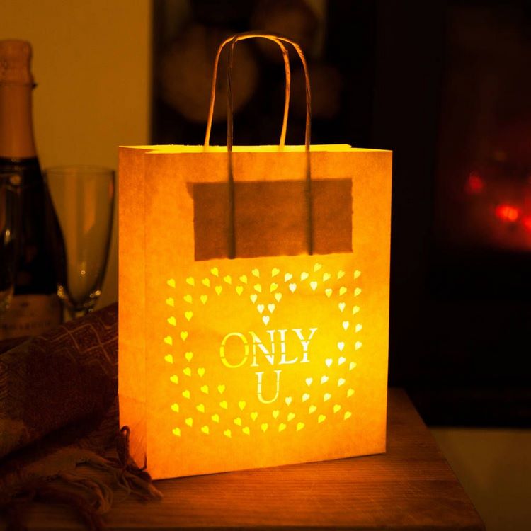 Valentines day home decor ideas paper bag and candle