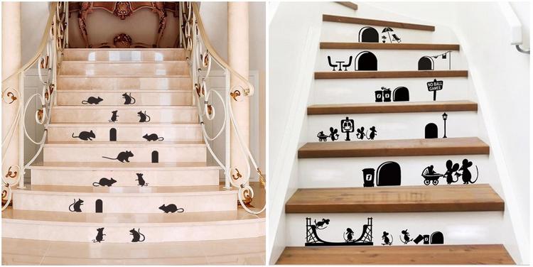 stairs wall stickers cartoon little mouse DIY removable staircase decoration