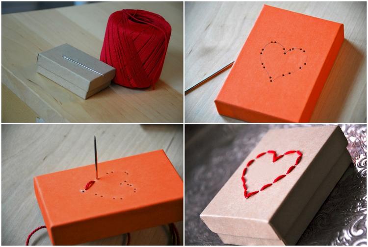DIY Embroidered heart gift box