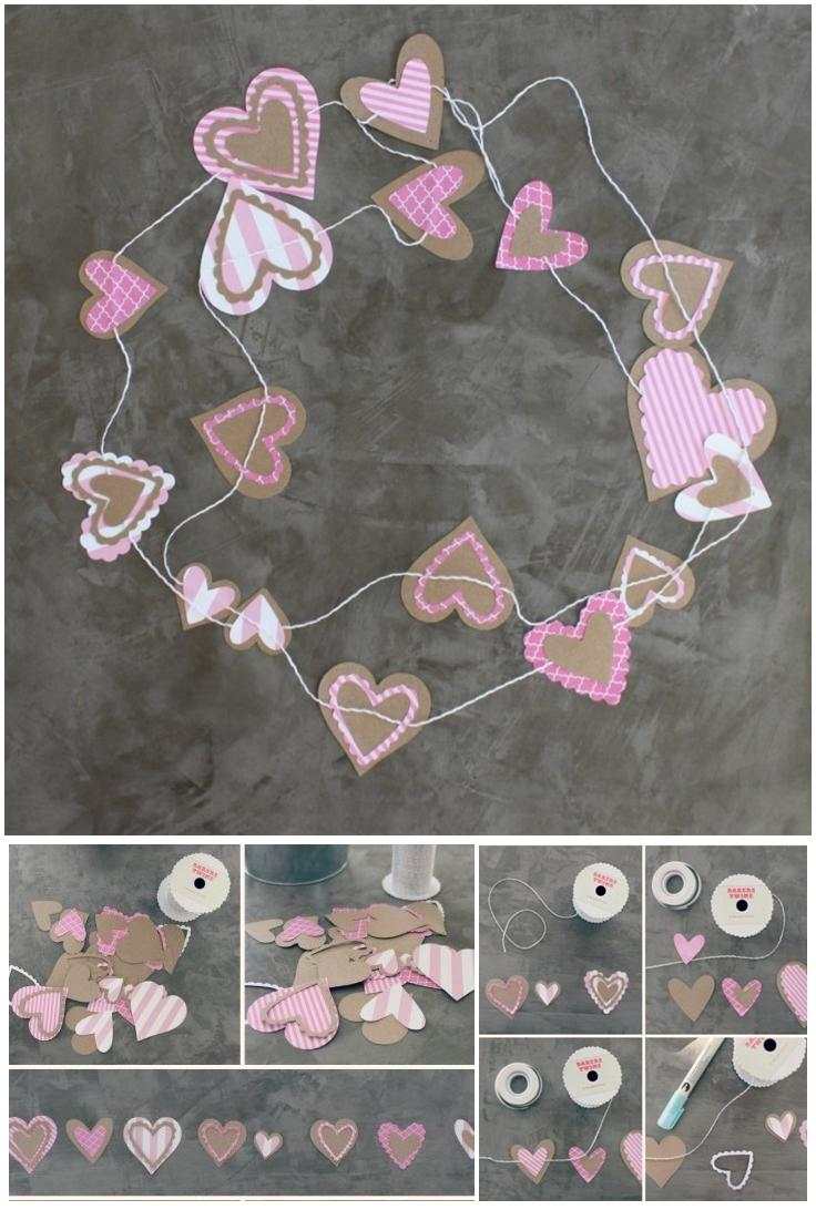 DIY Valentines Day Garland from cardboard and colored paper