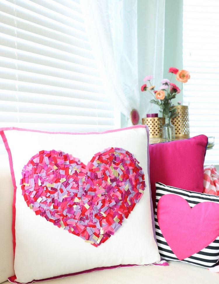 DIY no sew confetti heart pillow