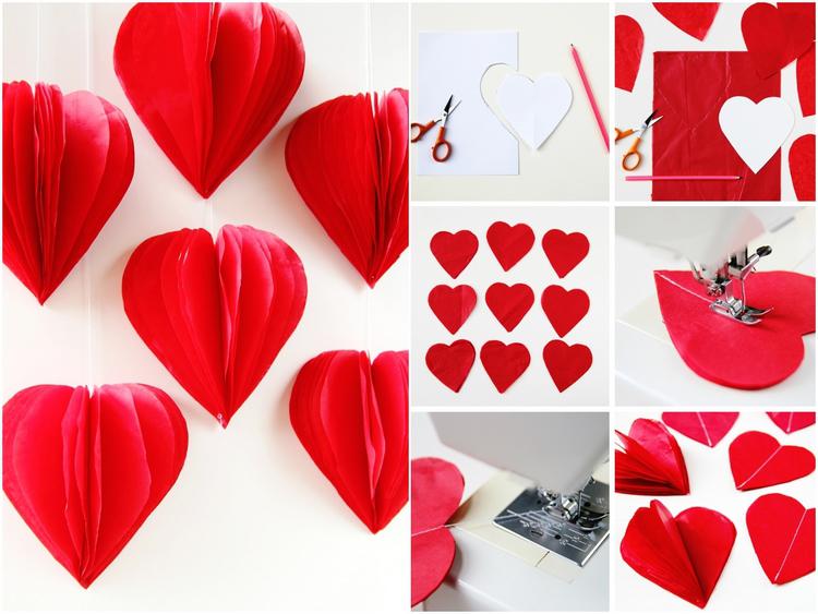DIY tissue paper 3D Paper Heart Garland