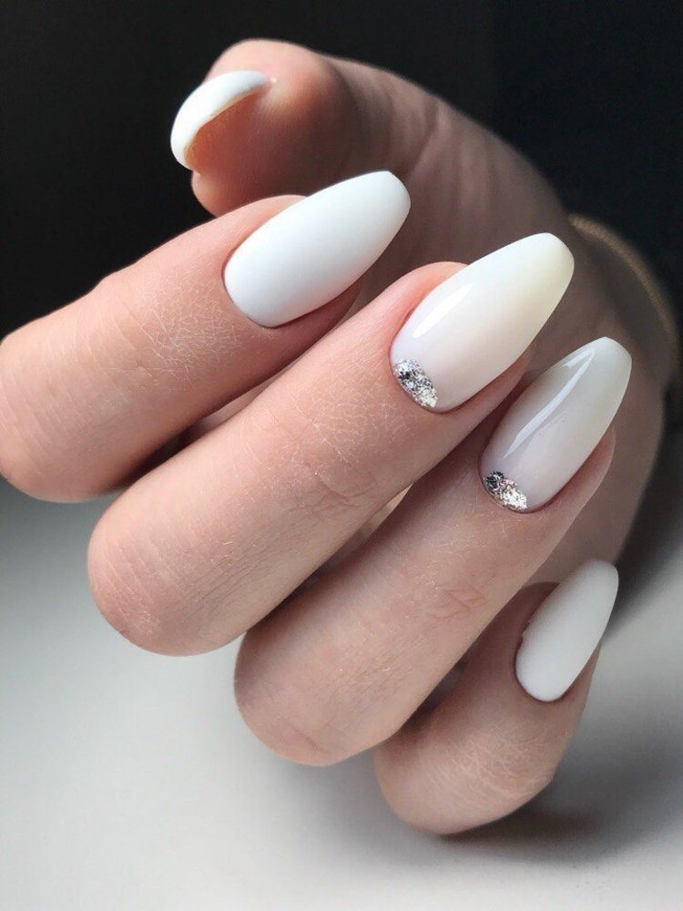 Milky nails with gold or silver decoration