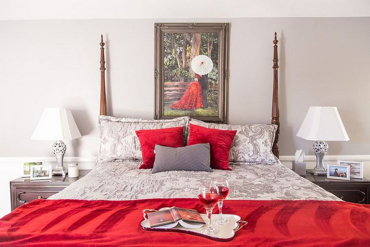 Red and white bedroom decor for Valentines Day