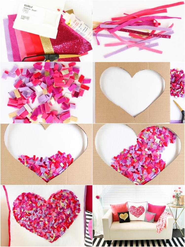 diy no sew confetti heart pillow step by step