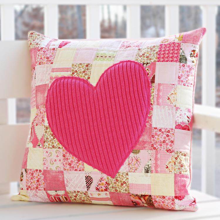 patchwork pillow for valentines day craft ideas