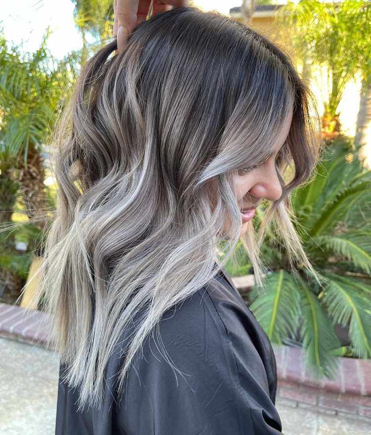 Balayage from brown to light gray