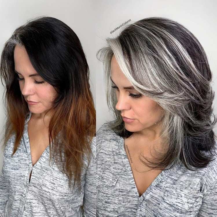 salt and pepper with the balayage technique