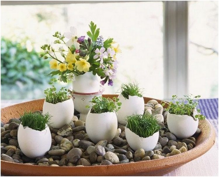 DIY Easter home decorating ideas eggshell planters and vases