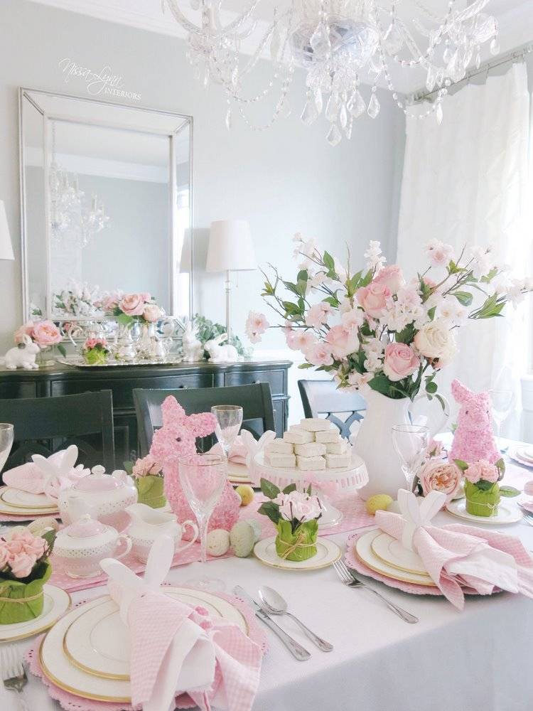 festive pink and white Easter table decor ideas