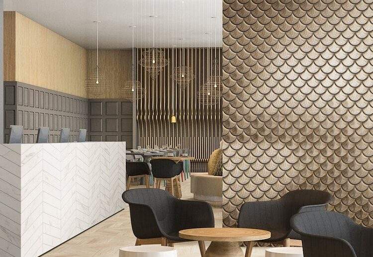 Gold-fish-scale-wall-tile-contemporary-home-interiors