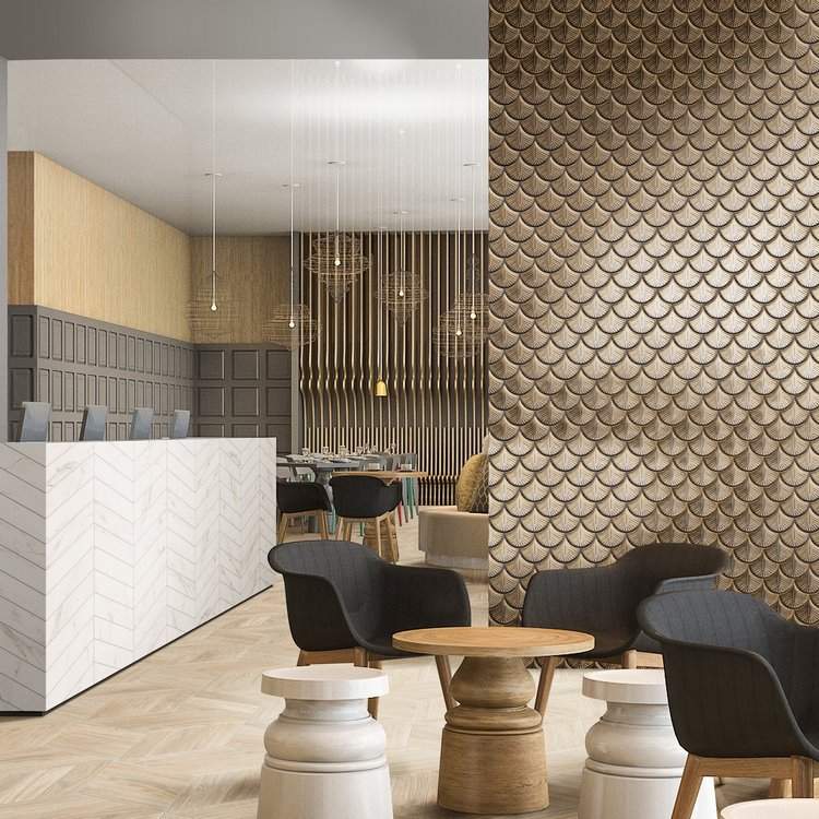 Gold fish scale wall tile contemporary home interiors