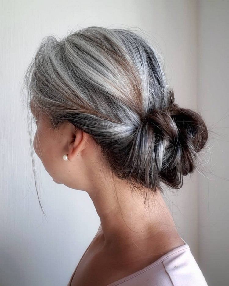 gray hair with low bun
