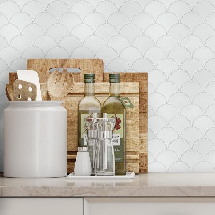 Scallop pattern tile backsplash contemporary kitchen ideas