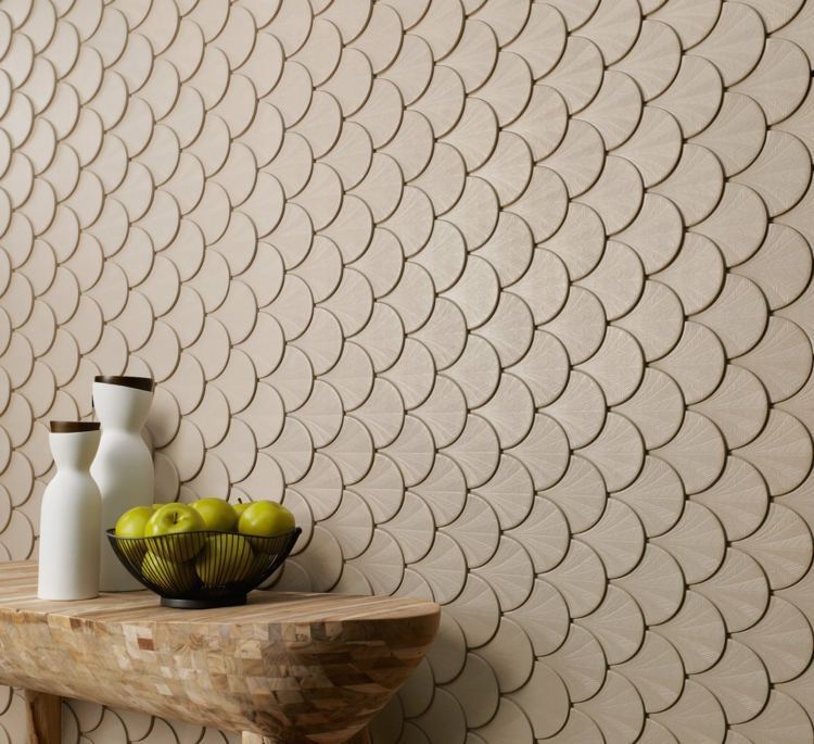 beige fish scale tiles wall covering
