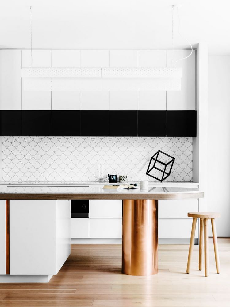 white cabinets and fish scale tile backsplash contemporary kitchen design ideas