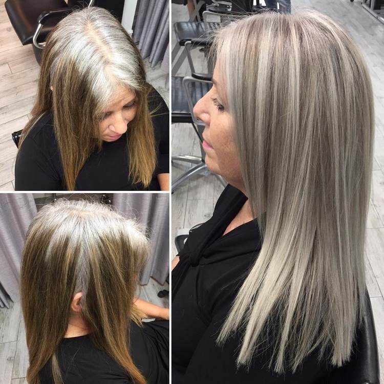 cover gray hair with light and dark streaks