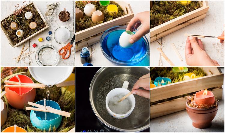 diy colorful easter eggshell candles step by step