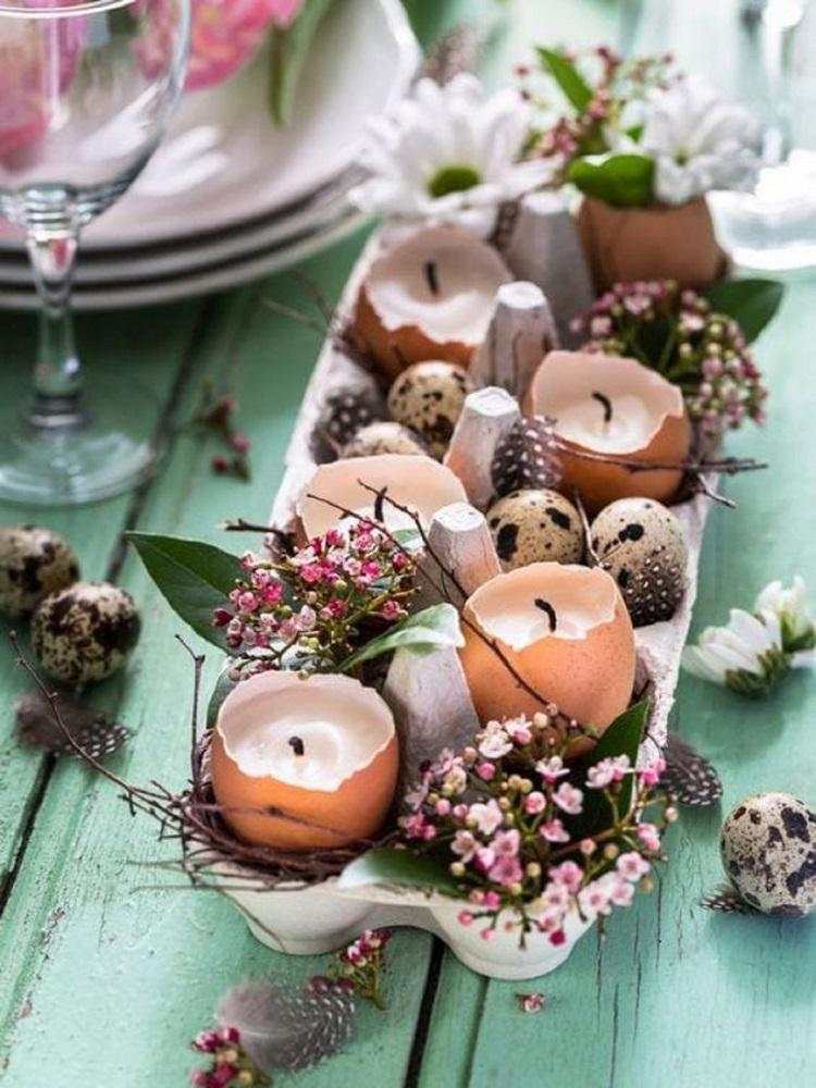 diy easter table decorations eggshell candles and flowers