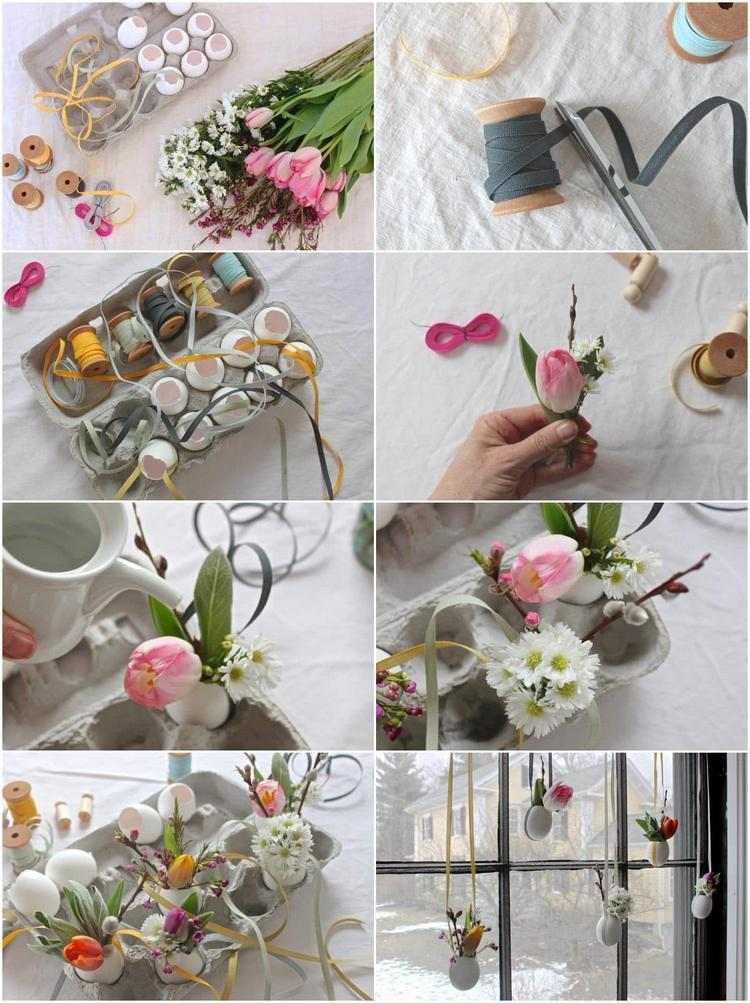 diy easter window decorating ideas hanging egg shell vases step by step