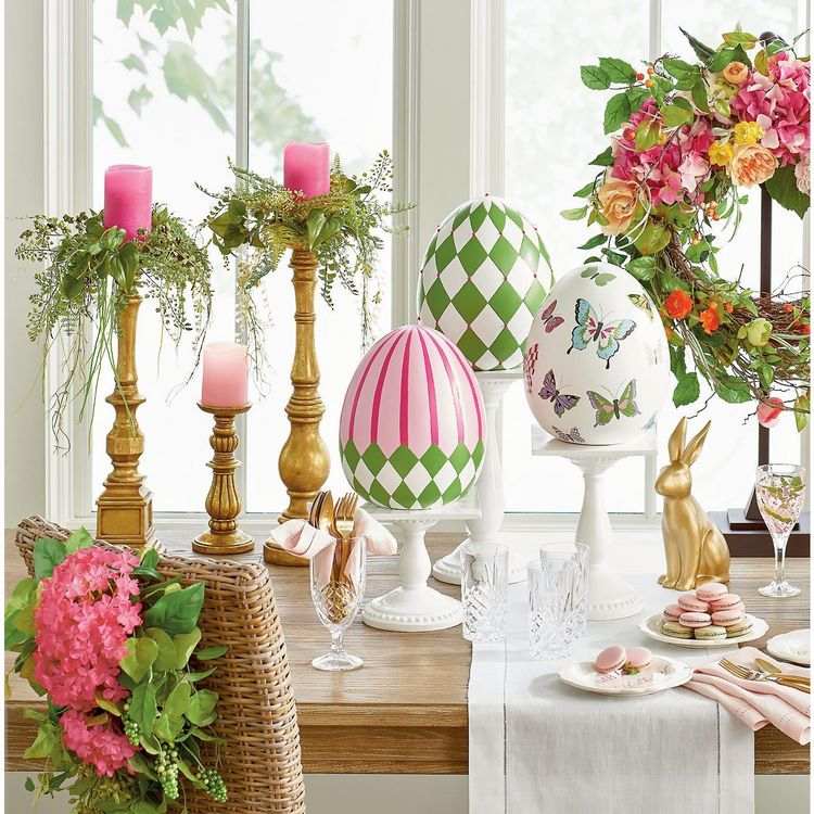easter decorating ideas candles wreath and decorative eggs