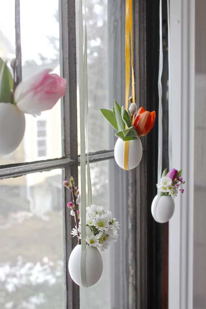 easter window decorating ideas hanging egg shell vases