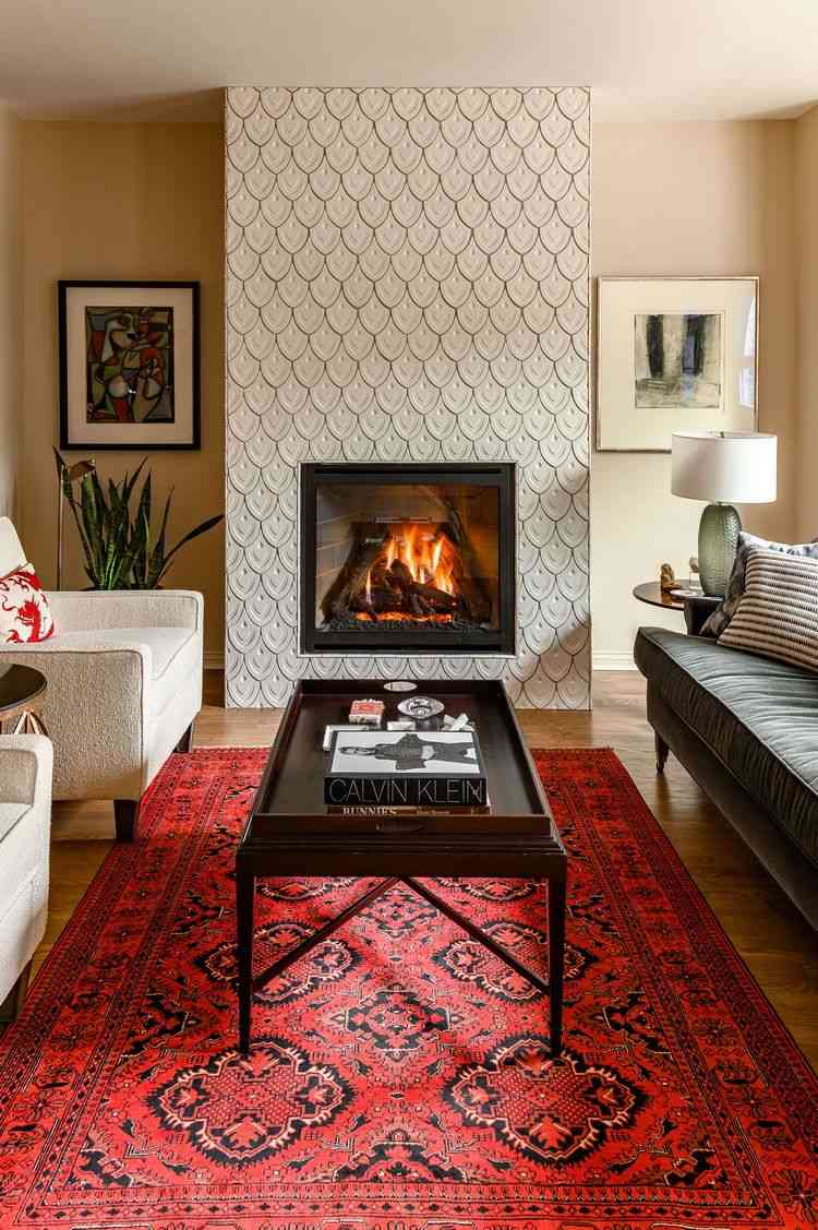 fireplace decorating ideas fish scale tile accent wall