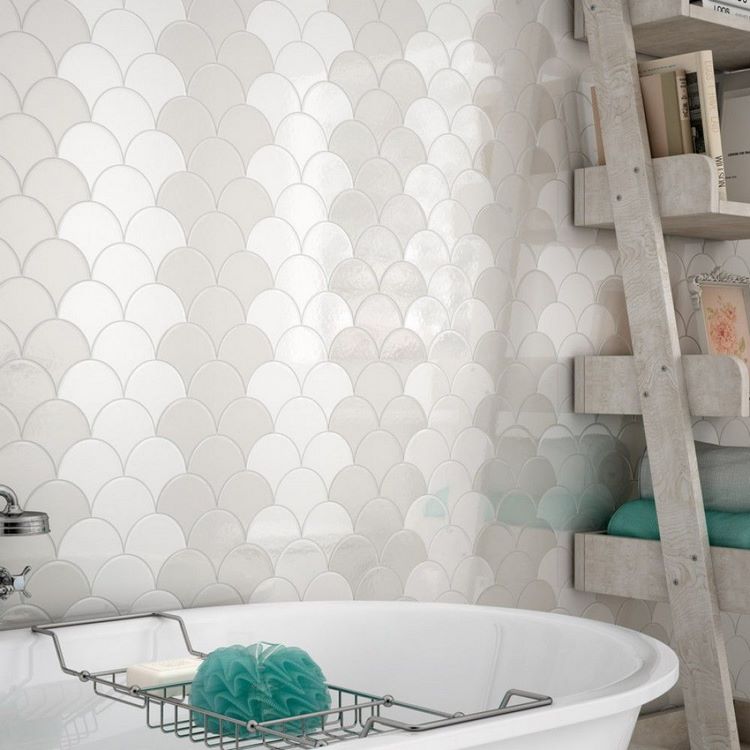 fish scale tile with alternating shades bathroom wall ideas