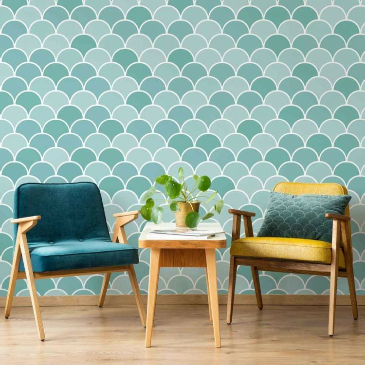 fish scale tiles as accent wall living room