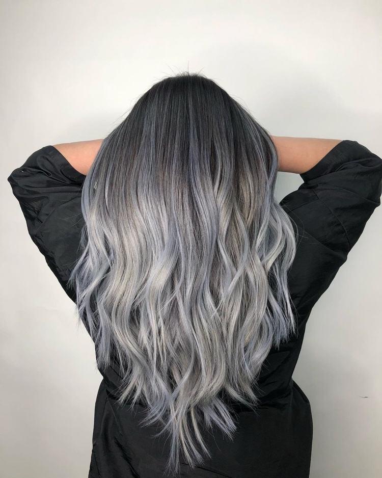 gray and platinum blonde highlights with dark hair