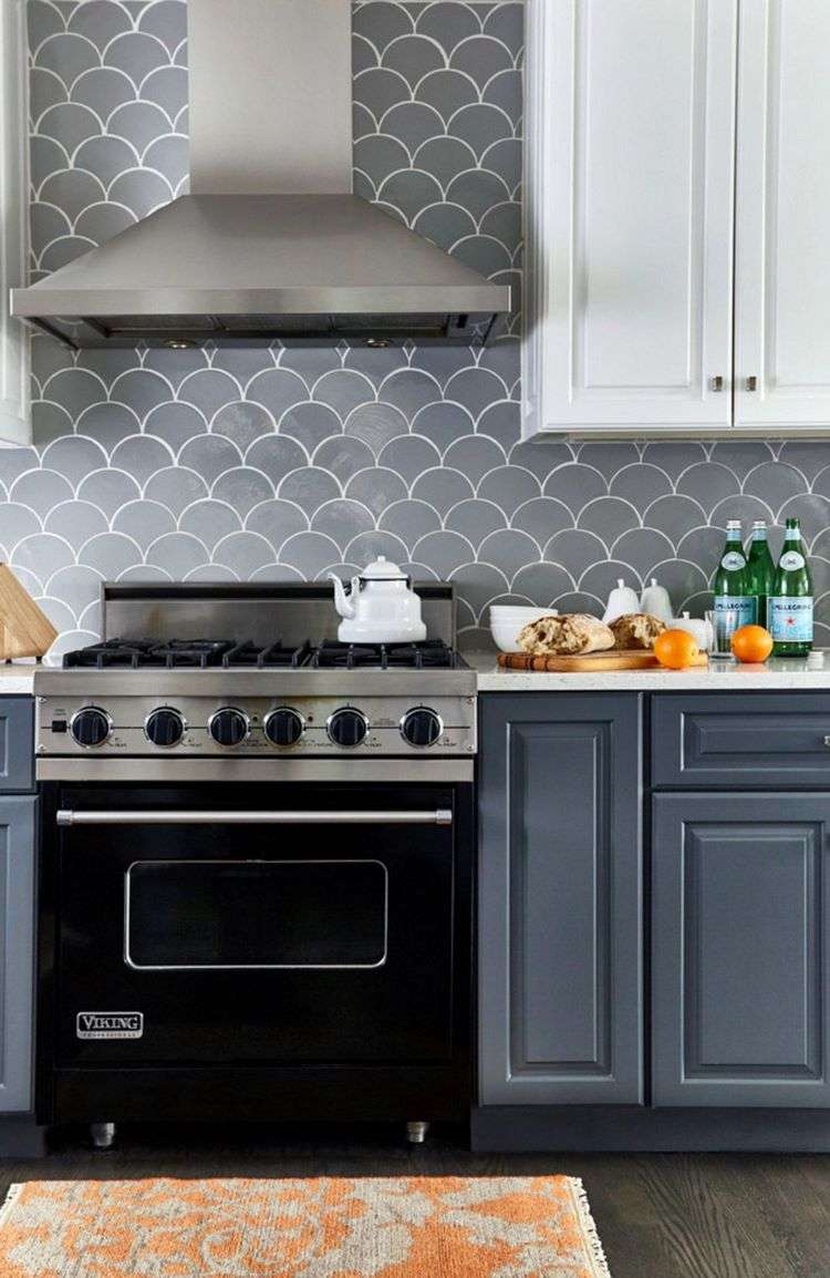gray fish scale tiles kitchen backsplash ideas