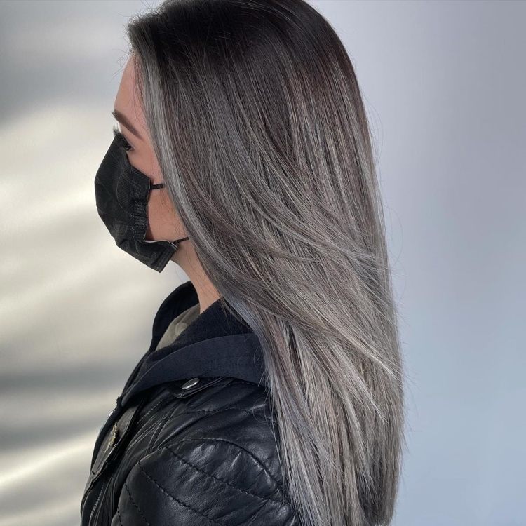 gray highlights brown hair