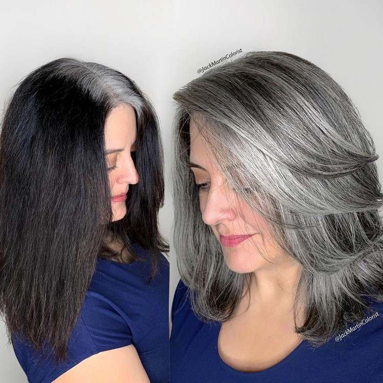 gray roots transferred to the hair length