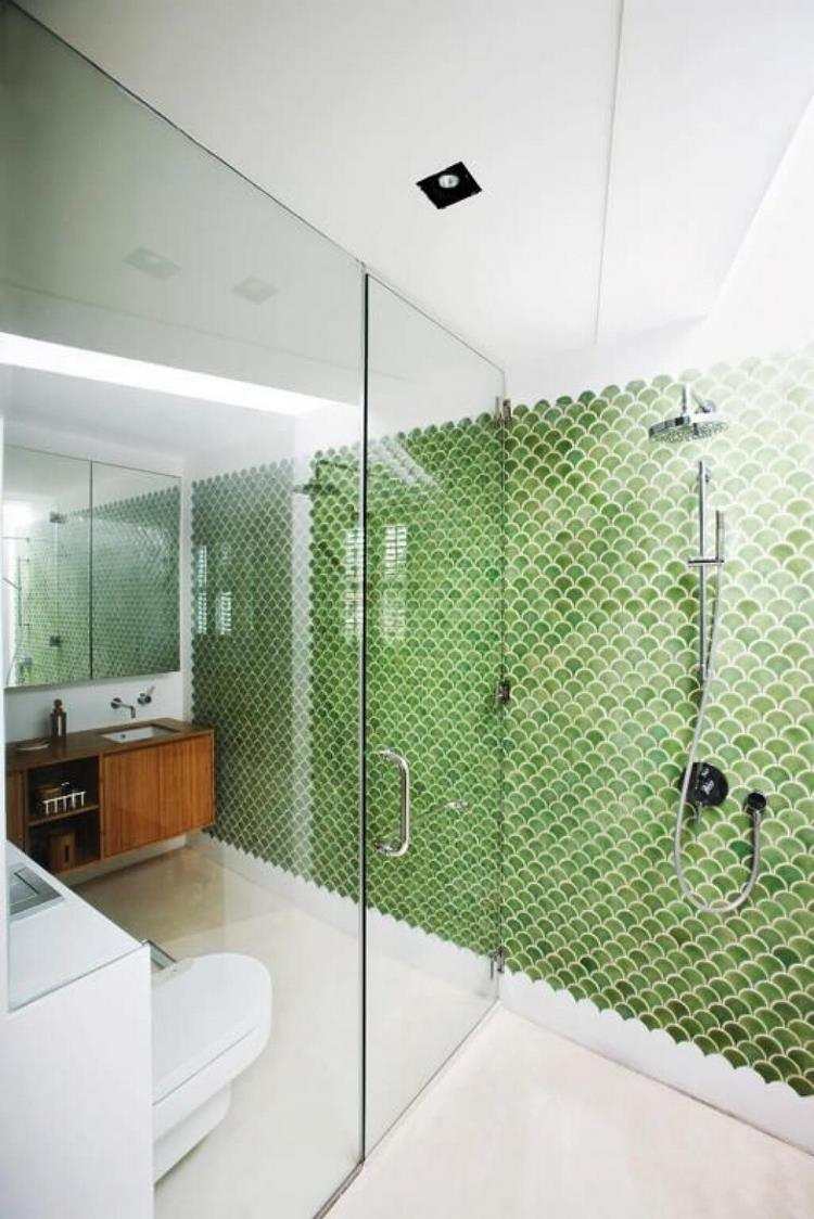 green wall tiles in bathroom