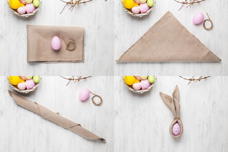 easy Easter table decor ideas how to fold bunny ears napkin