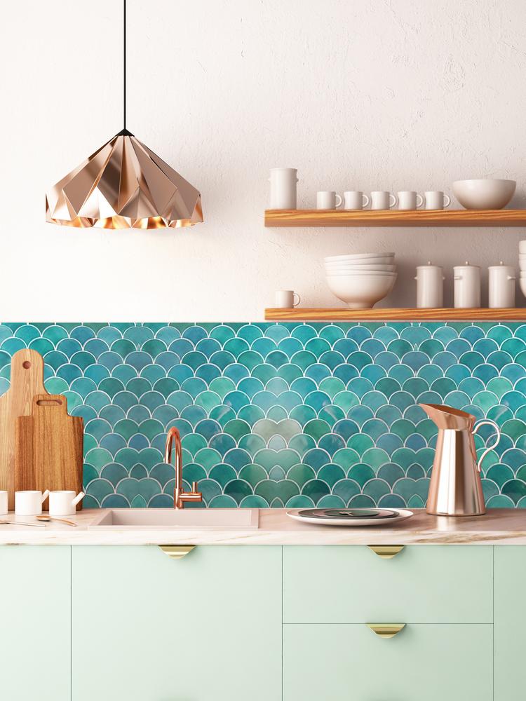 100 Fish Scale Tiles Ideas Chic And, Turquoise Floor Tile Kitchen