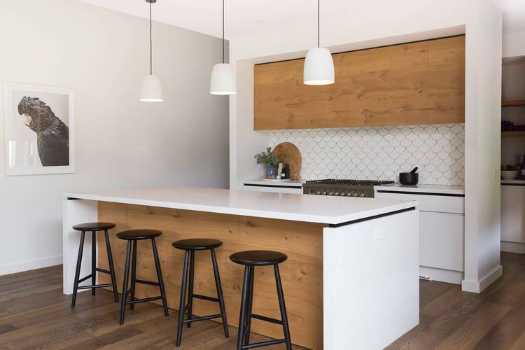 kitchen design and decorating ideas white backsplash wood cabinets
