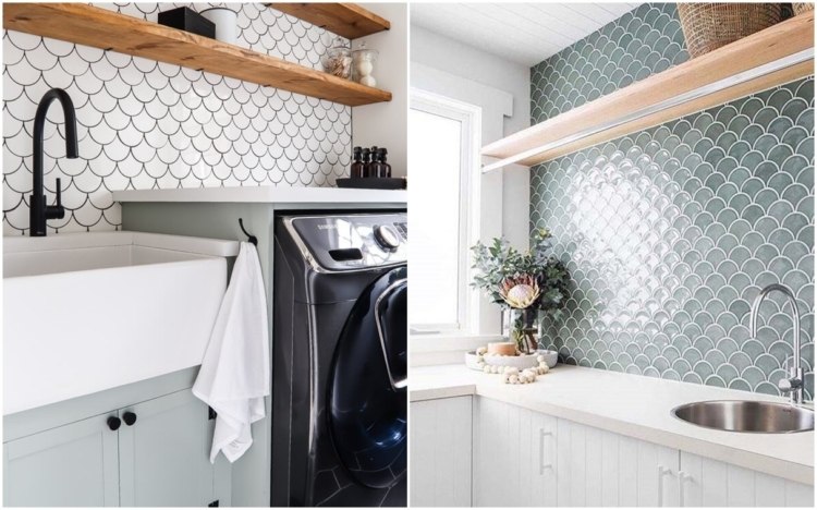 laundry room wall ideas tile backsplash fish scale pattern