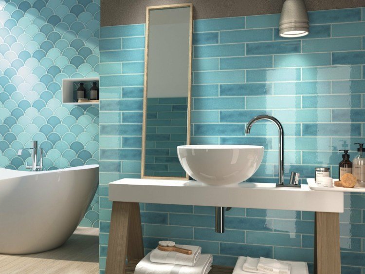 modern bathroom accent wall tiles fish scale