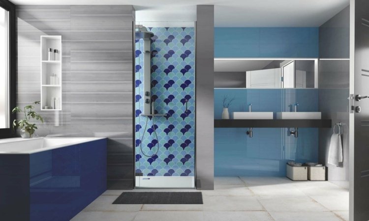 modern fish scale tiles to give a mediterranean touch to the bathroom