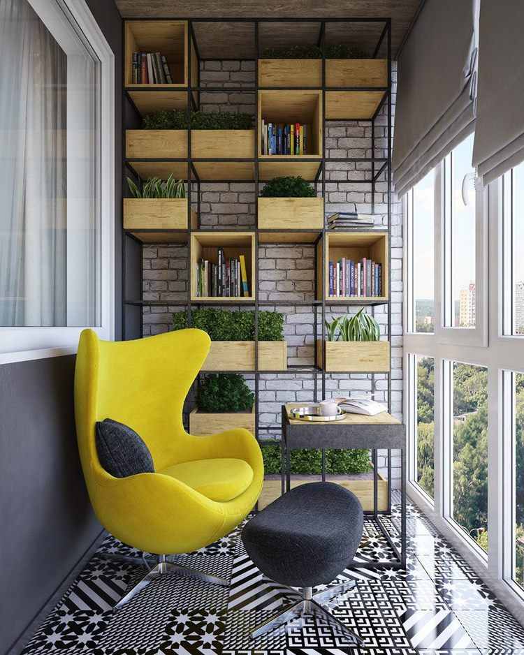 modern small balcony furniture ideas shelving system